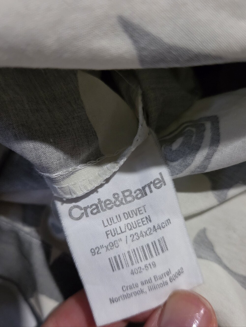 Crate & Barrel Lulu Gray Floral Full/Queen Duvet Cover 100% Cotton - Picture 5 of 6